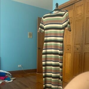 Rachael Ray Green and Brown Striped Midi Dress